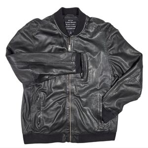 Lucky Brand Black Label Leather Jacket Large Bomber Full Zip Rocker Hipster Punk